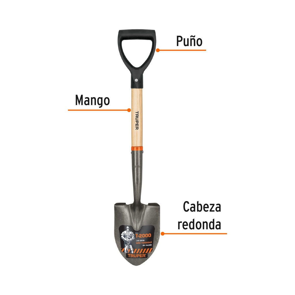 PALA CAJUELERA REDONDA, PUÑO 'D' MANGO DE MADERA, TRUPER 2 R