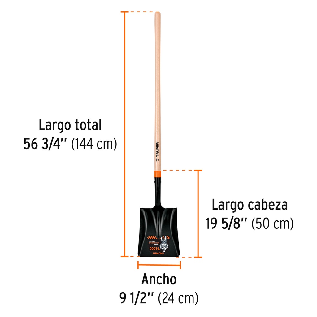 PALA CUADRADA T-2000, MANGO LARGO 45', TRUPER 2