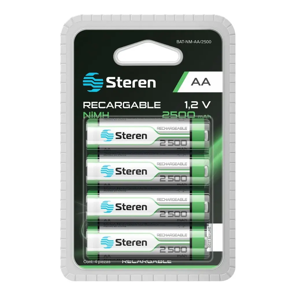 PAQUETE DE 4 PILAS RECARGABLES DE ALTA CAPACIDAD "AA" NIMH 2500 MAH