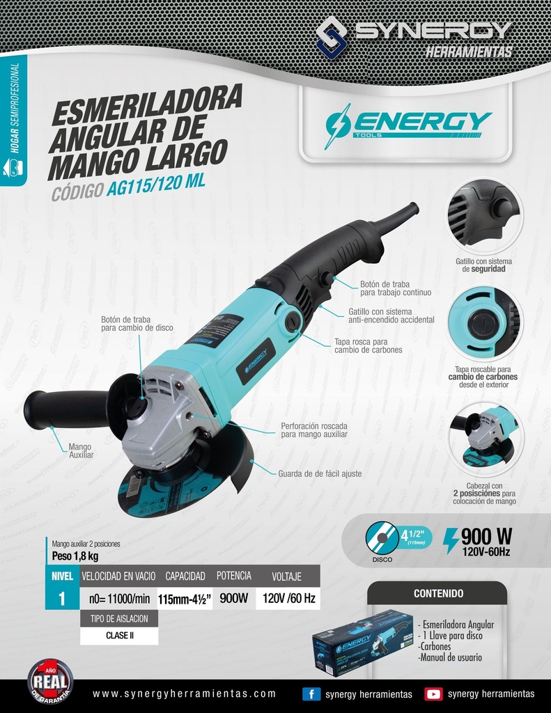 ESMERILADORA 4 1/2, 900W 11000rpm 
