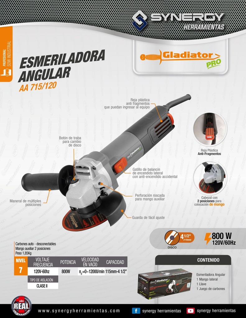 ESMERILADORA 4 1/2, 900W 11000rpm 