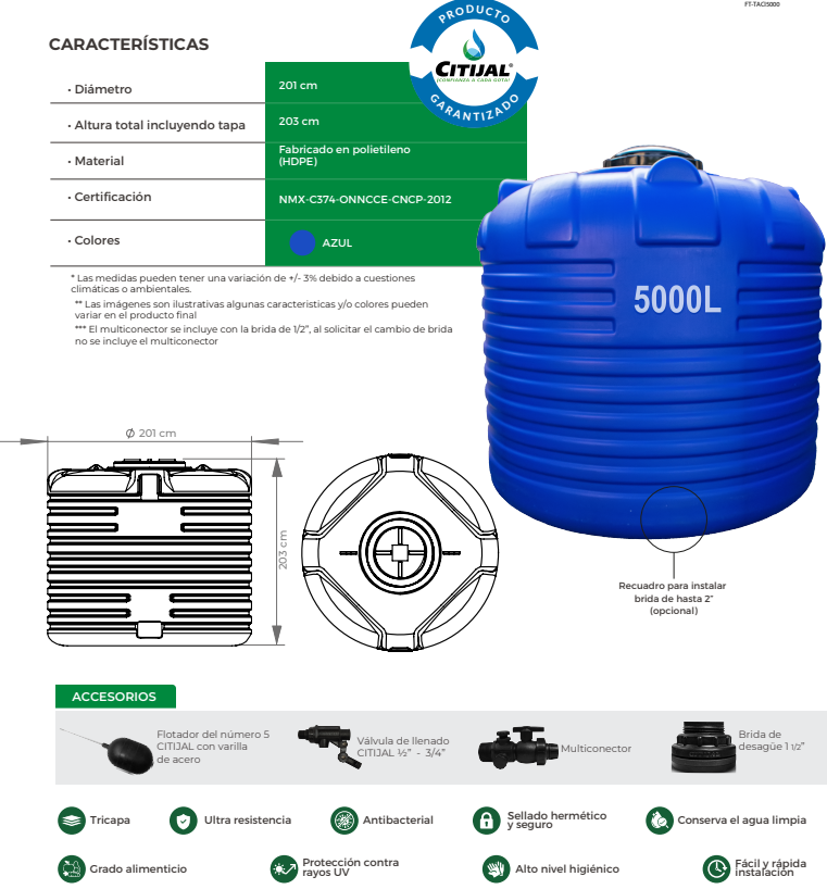 CISTERNA 5000LT USO RUDO AZUL*