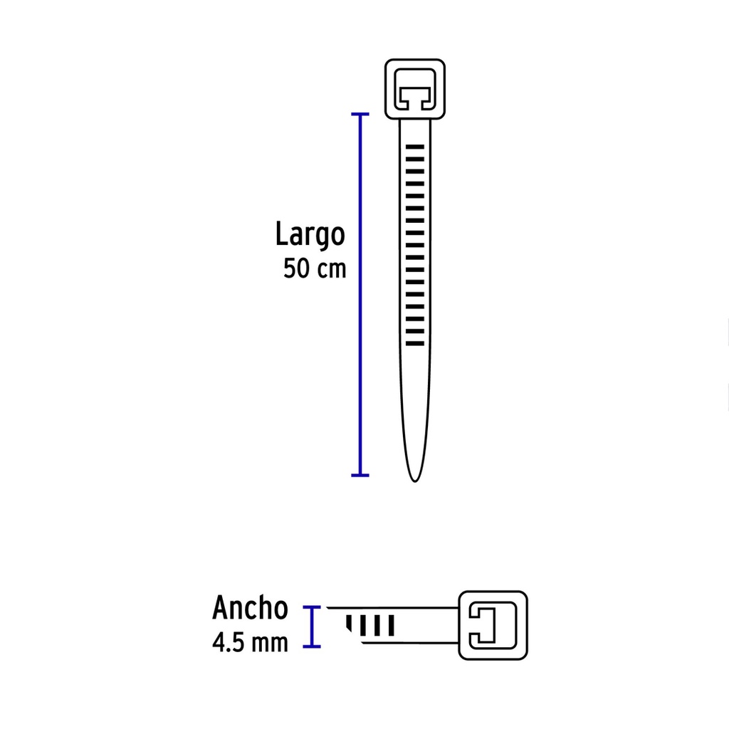 BOLSA CON 25 CINCHOS PLÁSTICOS 50 LB, 500X4.5 MM, NATURALES 2