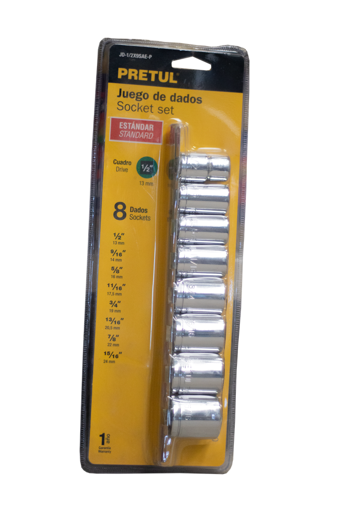 JUEGO DE 8 DADOS CUADRO 1/2' STD, PRETUL