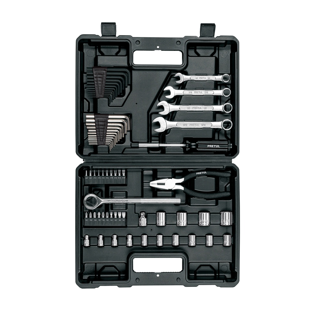 [TRU-22985] JUEGO DE 66 HERRAMIENTAS 1/4' Y 3/8' PARA MECÁNICO, PRETUL*