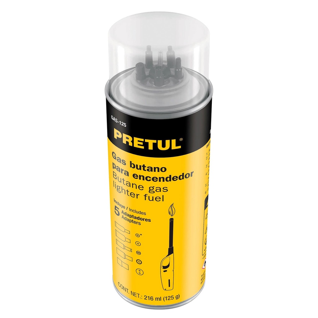 LATA DE GAS BUTANO PARA ENCENDEDOR, 125 G, PRETUL