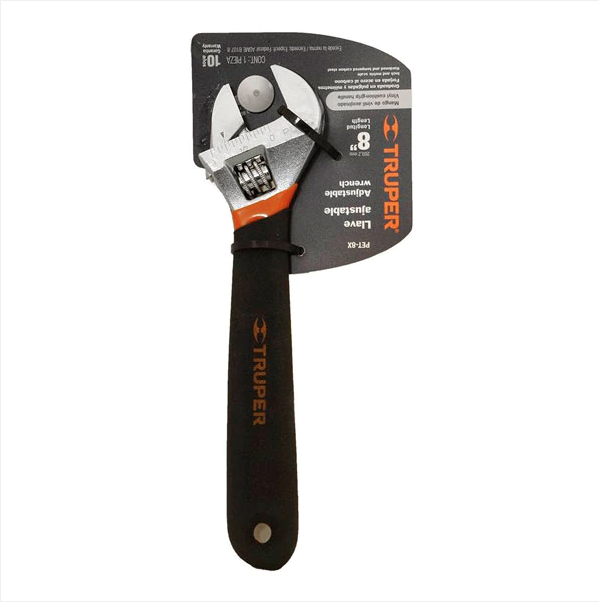 LLAVE AJUSTABLE (PERICO) 8' CROMADA MANGO DE PVC, TRUPER*