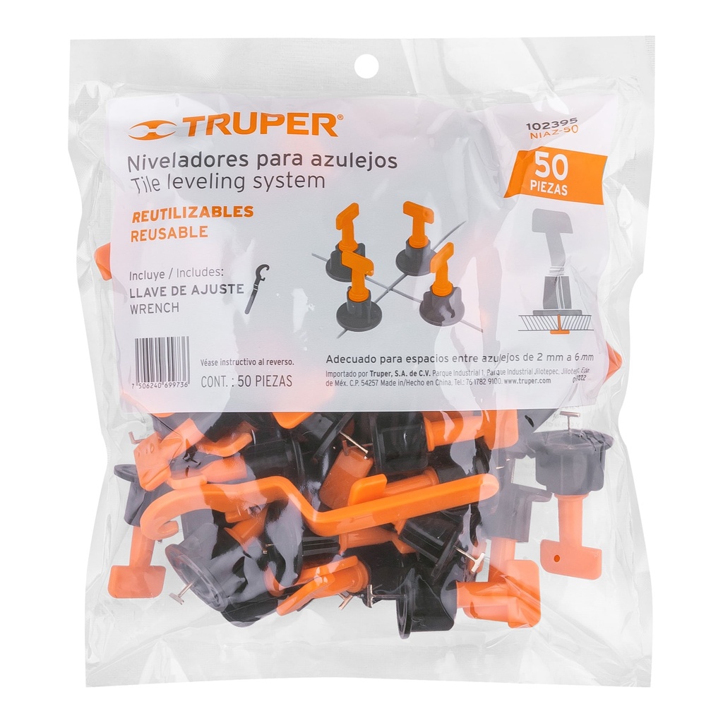 [TRU-102395] BOLSA CON 50 NIVELADORES DE AZULEJOS, TRUPER