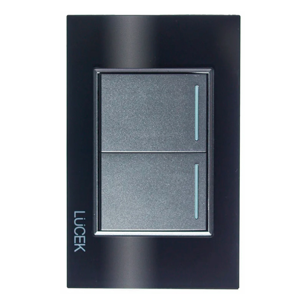 PLACA CON 2 INTERRUPTORES SENCILLOS DE 1.5 MÓDULOS.NEGRO (10)