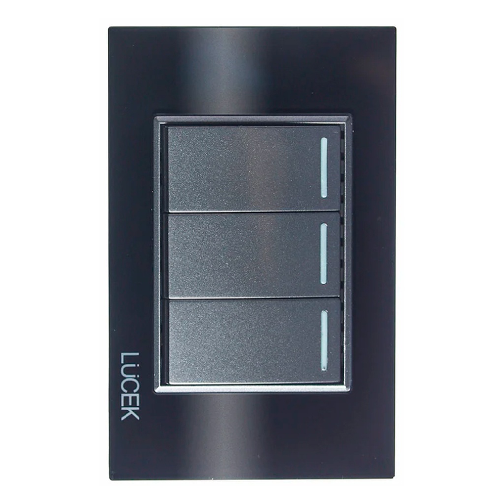 PLACA CON 3 INTERRUPTORES SENCILLOS DE 1 MÓDULO NEGRO(10)*