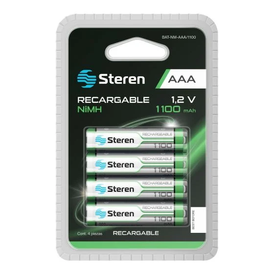PAQUETE DE 4 PILAS RECARGABLES DE ALTA CAPACIDAD "AAA" NIMH 1100 MAH
