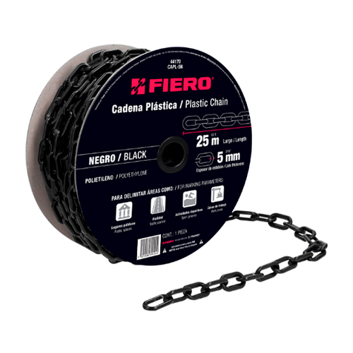 METRO DE CADENA DE 5 MM DE PLÁSTICO NEGRA, CARRETE DE 25 M