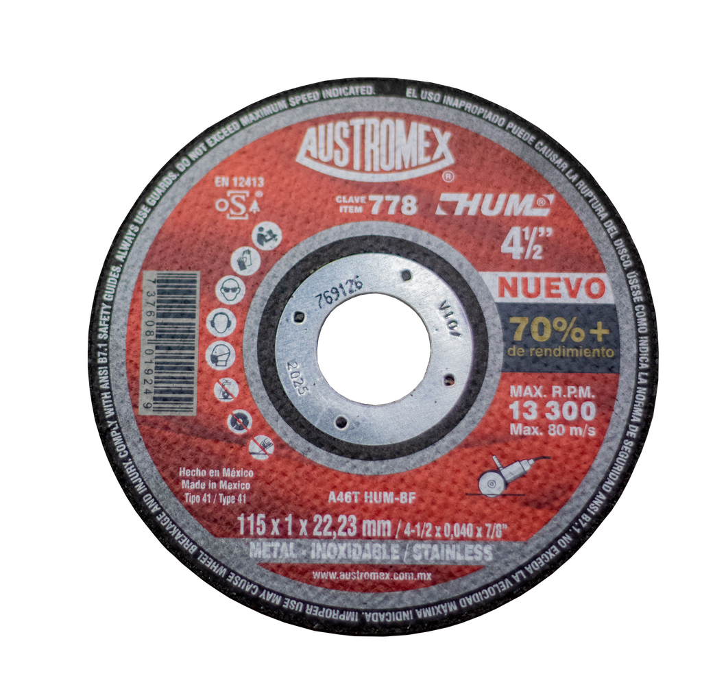 DISCO CORTE METAL 41/2 SUP DELGAD HT 778