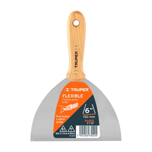 ESPÁTULA FLEXIBLE 6' CON MANGO DE MADERA, TRUPER