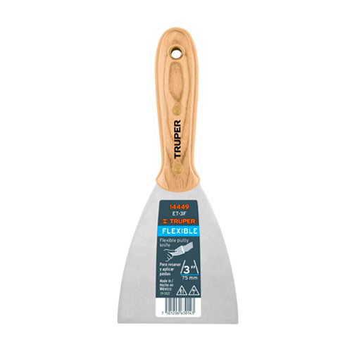 ESPÁTULA FLEXIBLE 3' CON MANGO DE MADERA, TRUPER