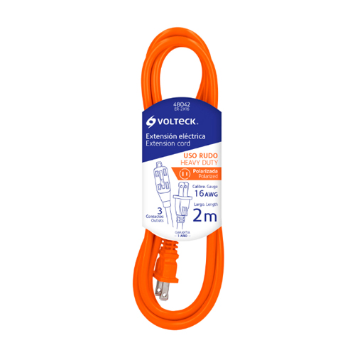 EXTENSIÓN ELÉCTRICA DE USO RUDO 2 M 2X16 AWG, VOLTECK