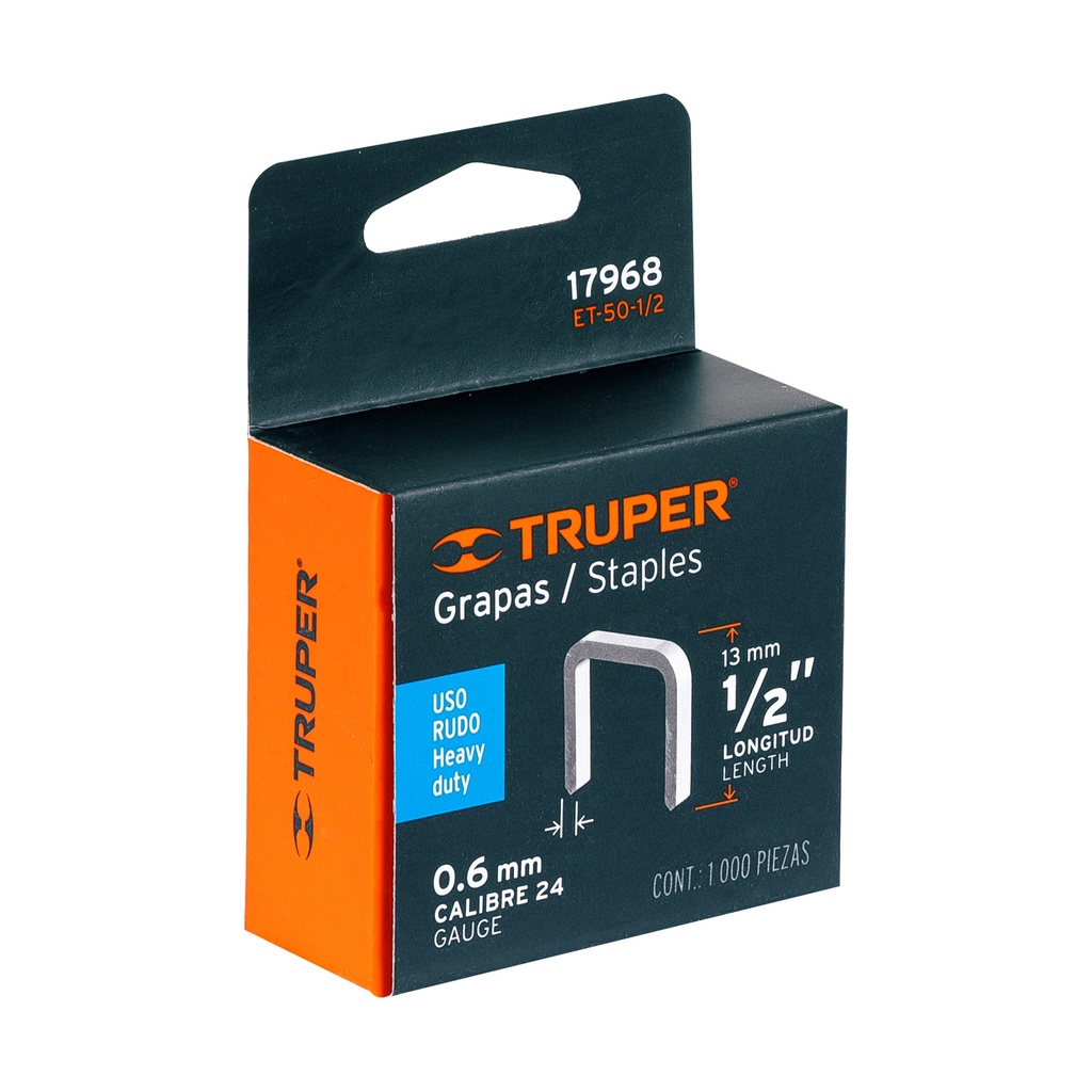 [TRU-17968] CAJA CON 1000 GRAPAS 1/2' CORONA 10.7 MM PARA ET-50, TRUPER