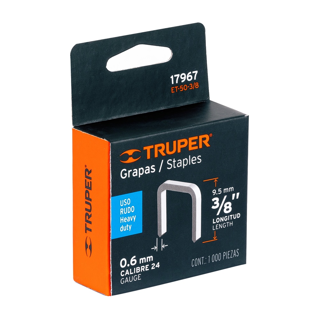 CAJA CON 1000 GRAPAS 3/8' CORONA 10.7 MM PARA ET-50, TRUPER