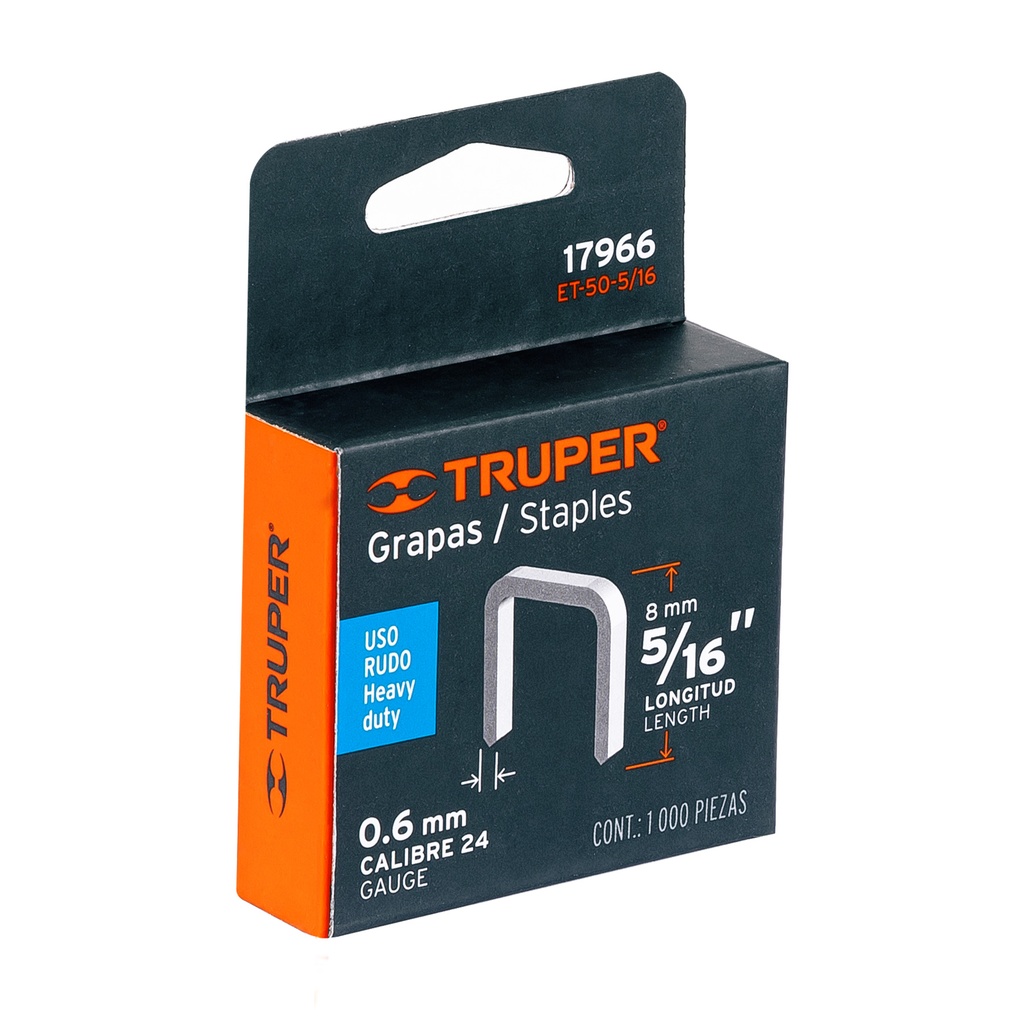 CAJA CON 1000 GRAPAS 5/16' CORONA 10.7 MM PARA ET-50, TRUPER (10)*