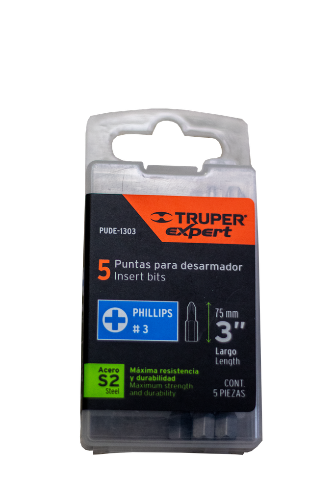 ESTUCHE CON 5 PUNTAS DE CRUZ PH3 LARGO 3', TRUPER EXPERT