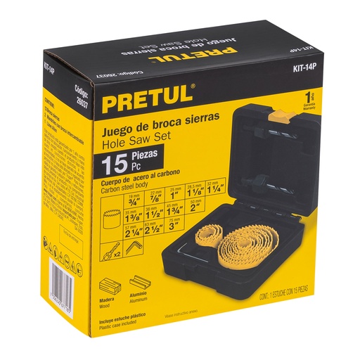 [TRU-26037] JUEGO DE 12 BROCASIERRAS, 2 MANDRILES Y LLAVE ALLEN, PRETUL TRU-18083