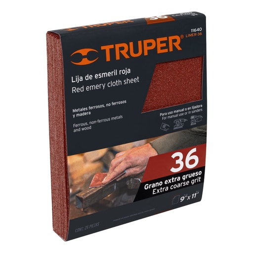 [TRU-11640] LIJA DE ESMERIL ROJA GRANO 36 DE ÓXIDO DE ALUMINIO, TRUPER