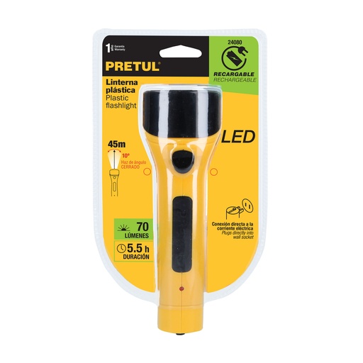 [TRU-24080] LINTERNA PLÁSTICA DE LED, 70 LM, RECARGABLE, PRETUL