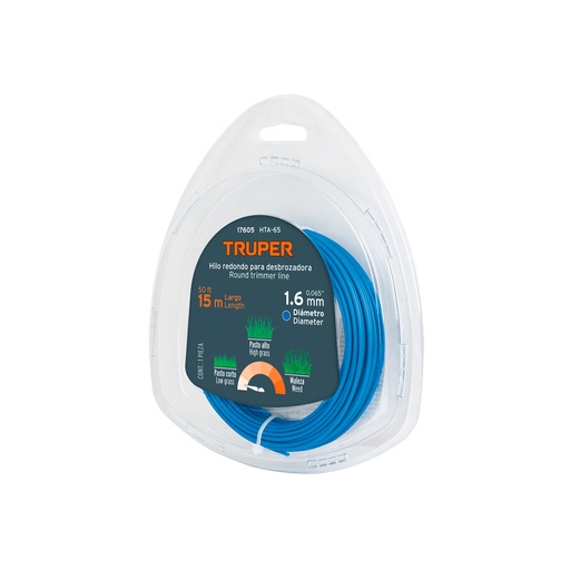 [TRU-17605] HILO REDONDO, PARA DESBROZADORA, 1.6MM X 15M, BLÍSTER TRUPER
