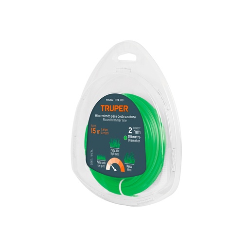 [TRU-17606] HILO REDONDO, PARA DESBROZADORA, 2MM X 15M, BLÍSTER TRUPER