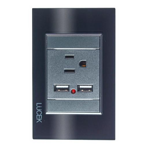 [ELE-BP05CNN] PLACA  CON 1 CONTACTO Y 2 ENTRADAS DE USB.NEGRO(10)
