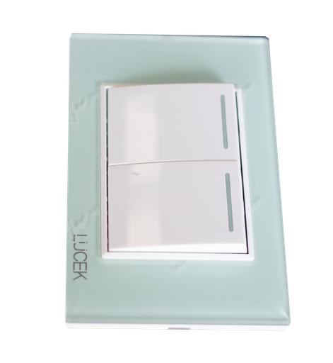 [ELE-BP02CCB] PLACA  CON 2 INTERRUPTORES SENCILLOS DE 1.5 MÓDULOS. VERDE(10)