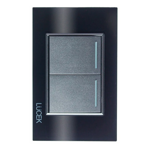 [ELE-BP02CNN] PLACA CON 2 INTERRUPTORES SENCILLOS DE 1.5 MÓDULOS.NEGRO (10)