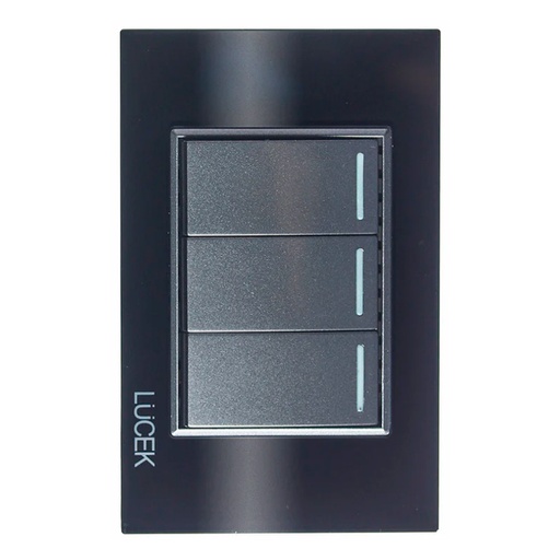 [ELE-BP03CNN] PLACA CON 3 INTERRUPTORES SENCILLOS DE 1 MÓDULO NEGRO(10)