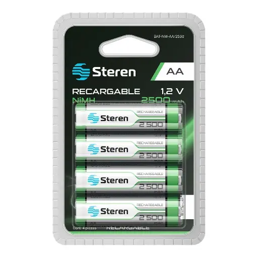 [STE-BAT-NM-AA/2500] PAQUETE DE 4 PILAS RECARGABLES DE ALTA CAPACIDAD "AA" NIMH 2500 MAH