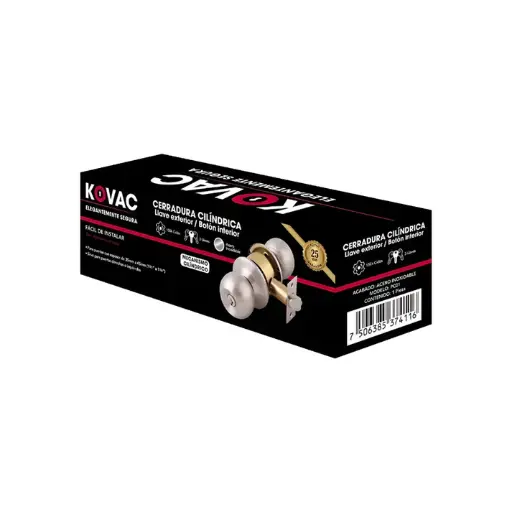 [KOV-PC01] CERRADURA KOVAC PERILLA CILINDRICA C/LLAVES ACERO INOX CAJA