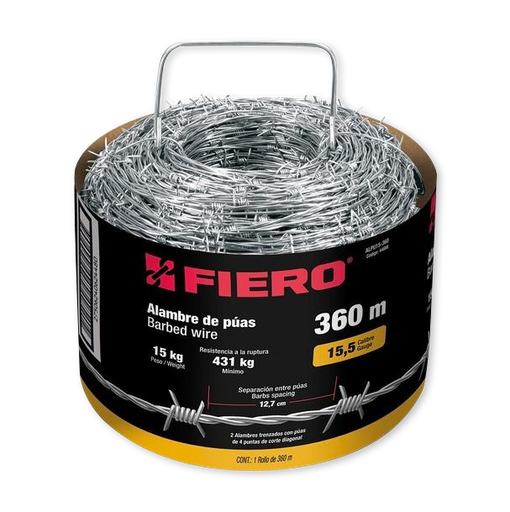 [TRU-44884] ROLLO DE ALAMBRE DE PÚAS 100M CALIBRE 15.5, FIERO