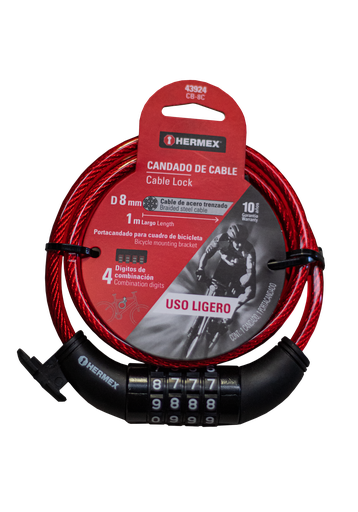 [TRU-43924] CANDADO DE CABLE CON COMBINACIÓN, 8 MM X 1.0 M, HERMEX