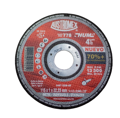 [AUS-778] DISCO CORTE METAL 41/2 SUP DELGAD HT 778
