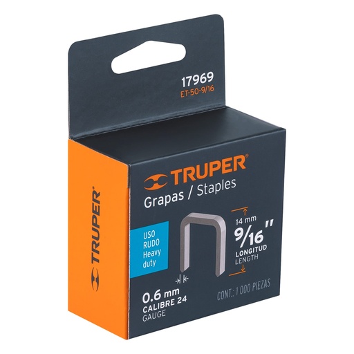 [TRU-17969] CAJA CON 1000 GRAPAS 9/16' CORONA 10.7 MM PARA ET-50, TRUPER